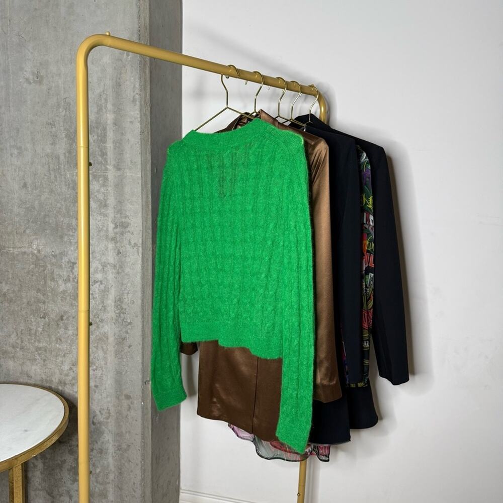 COS Cable-Knit Mohair Button Front Cardigan in Bright Green - Picture 10 of 15